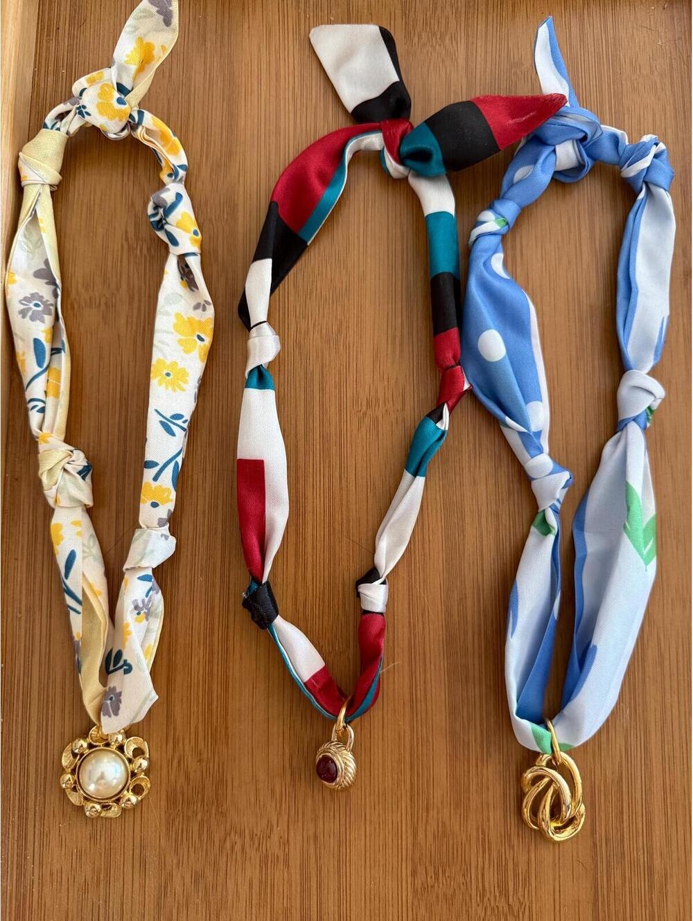 3 vintage charm scarf necklaces